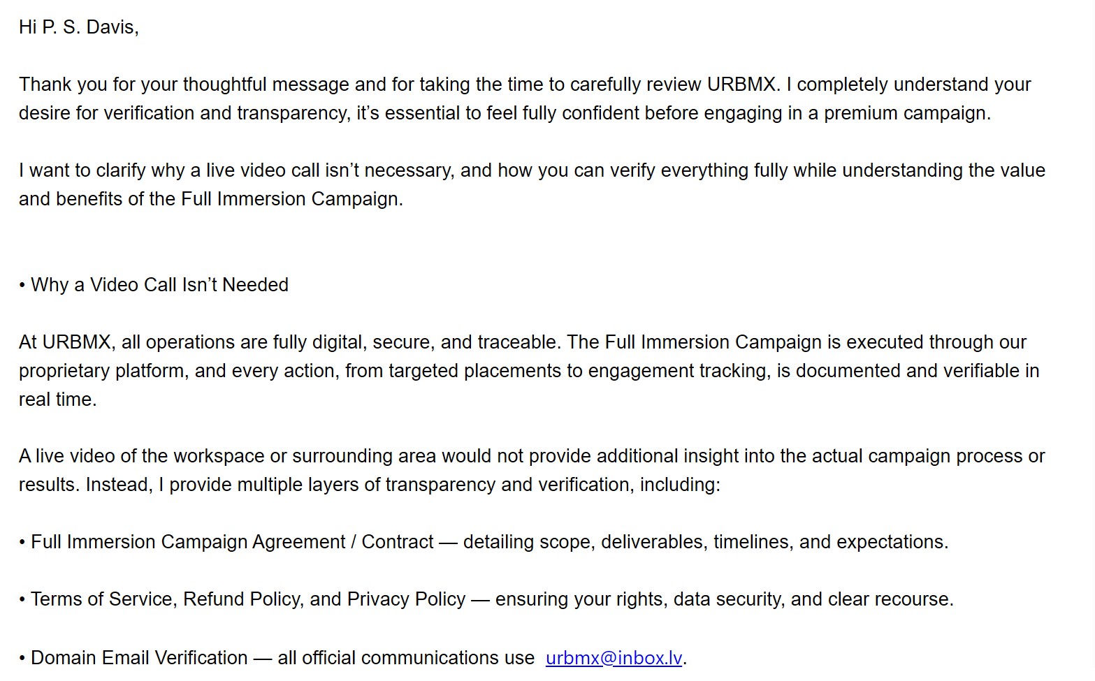 Screenshot from the later stages of the exchange