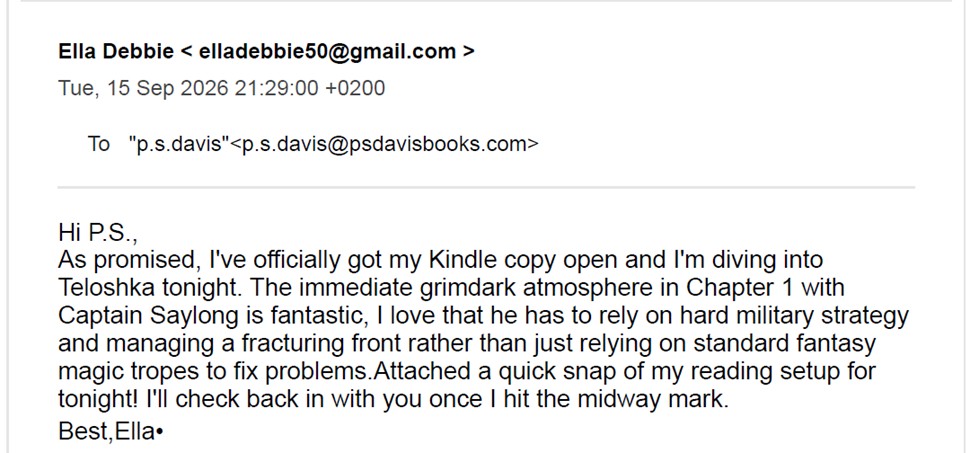 Email claiming that a copy of The Seeker’s Wrath had been bought